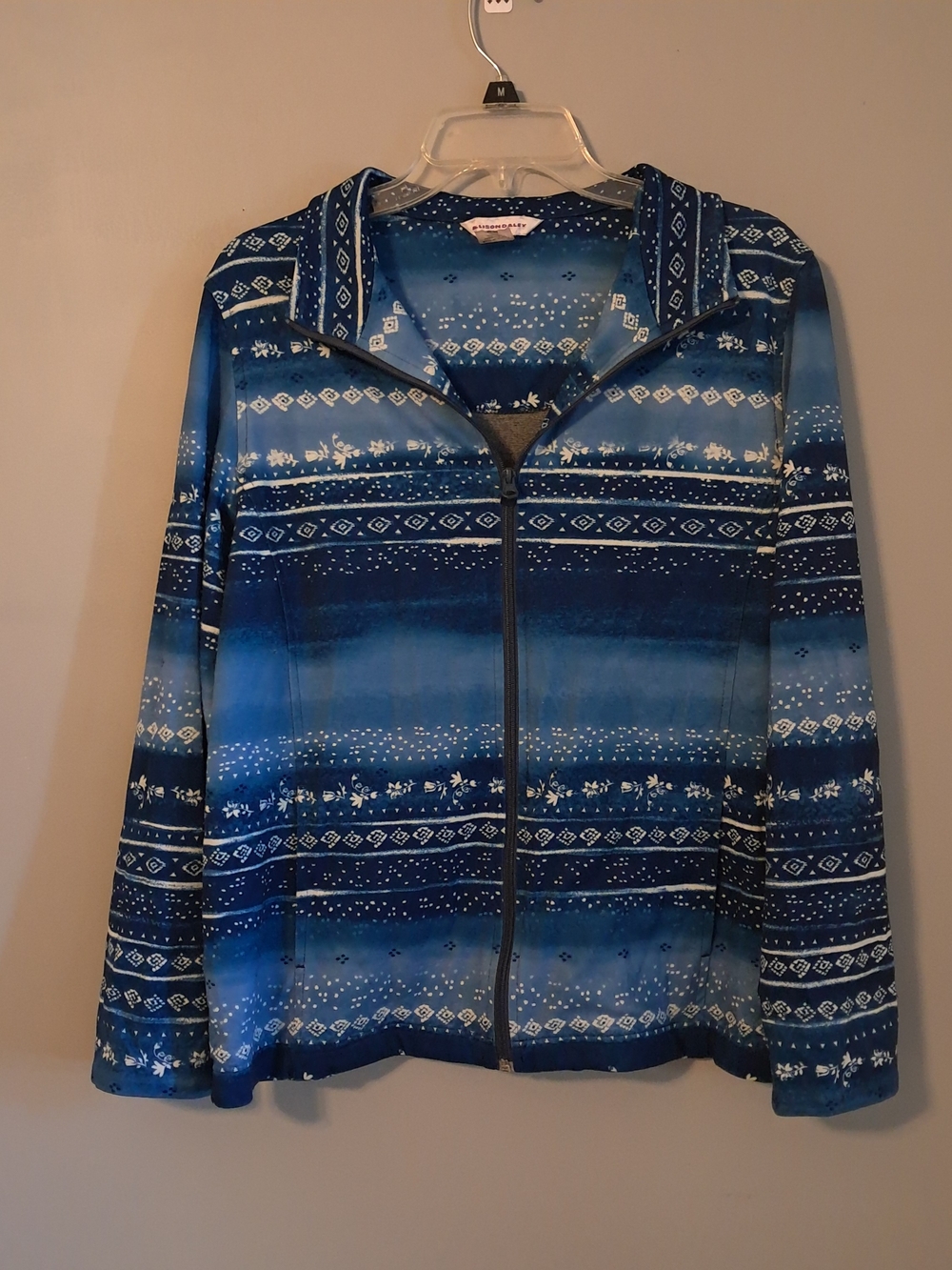 Allison Daley Blue Patterned Zip-Front Bomber Jacket